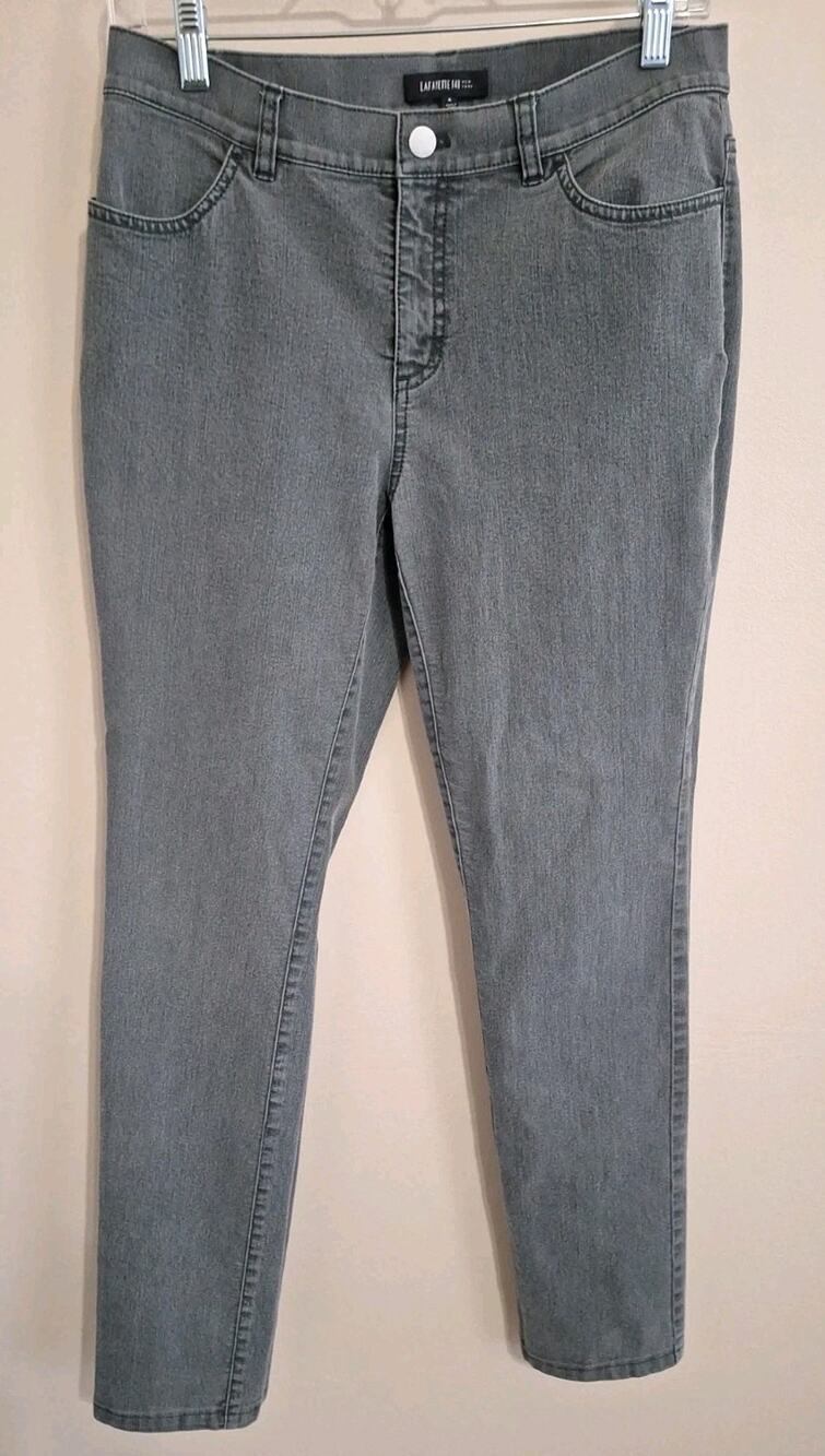 LAFAYETTE 148 Women's Medium Wash Classic Straight Leg Gray Jeans Size 4 Stretch